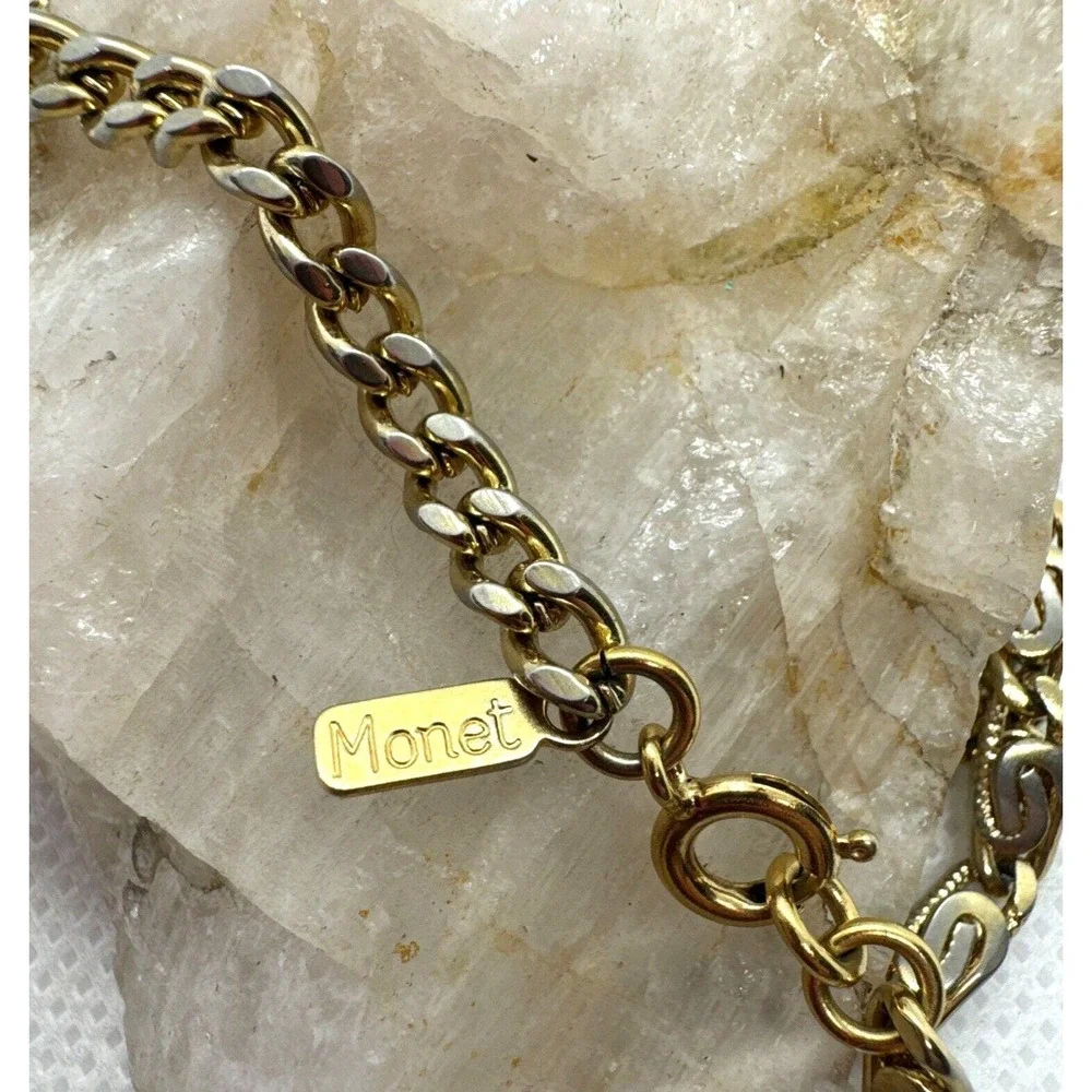 Vintage Monet Gold Tone Textured Link Chain 54'' Necklace Retro 80s‎ 90s Style